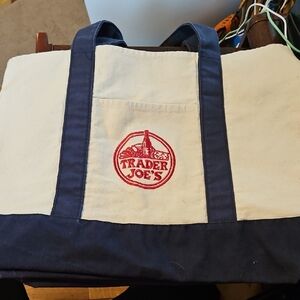 Trader Joe's Navy and Cream Tote Bag